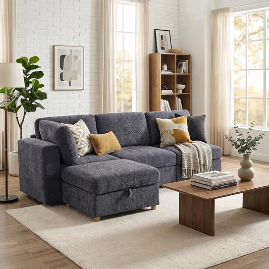 ERYE 95-Inch Oversized L Shaped Sectional Sofa 4 Seat Modular Storage Sofa Couch W/Deep Seat,Skin Friendly Plush Chenille Upholstered Convertible Corner Sectional Couch with Ottoman