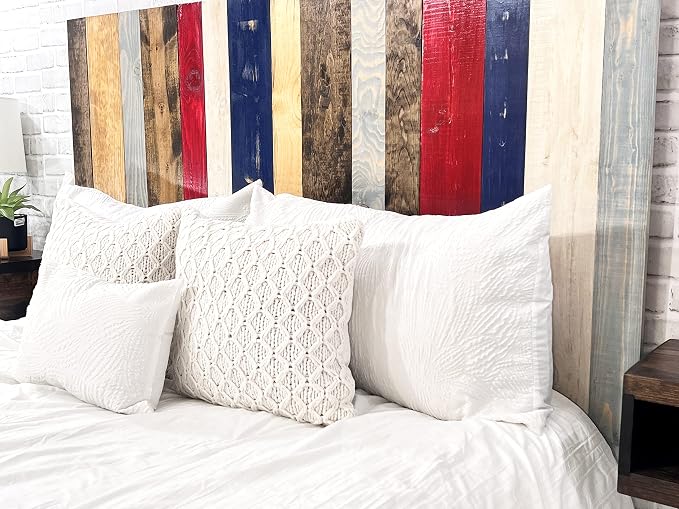 Barn Walls Americana Mix Signature Design, Multicolored Solid Wood Headboard, Floating Panels, Wall Mount, Adjustable Height Easy Assembly, Queen Size