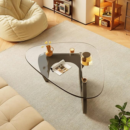 Coffee Tables Glass Small Farmhouse Coffee Table Mid-Century Modern Wood Center Table for Living Room, Black Transparent, 36 Inch