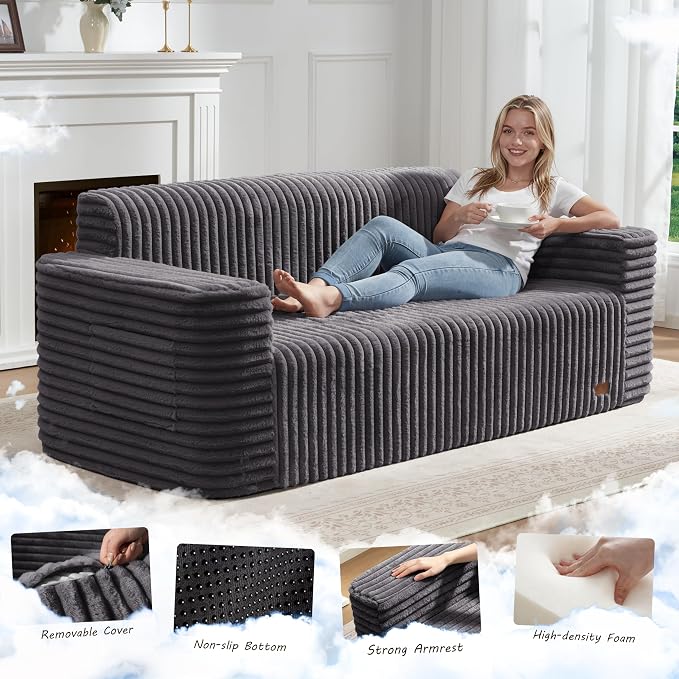 ZurNesfure Sofa Couch Cloud 3-seater Memory Foam Couch with Pillow No Assembly Required, Modern Couch with Removable Washable Cover Boneless Sofas for Living Room Bedroom Apartment (Darkgrey,3-Seater)