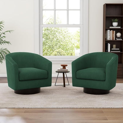 Swivel Accent Chair, Upholstered Corduroy Barrel Chair for Living Room, Small Single Sofa Bedroom Reading Seat, Set of 4, Dark Green