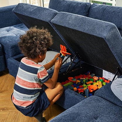 Belffin Modular U Shaped Sectional Sofa Couch with Reversible Chaises 6-seat Sectional Couch with Storage Seat Modular Sectional Set with Ottomans Blue