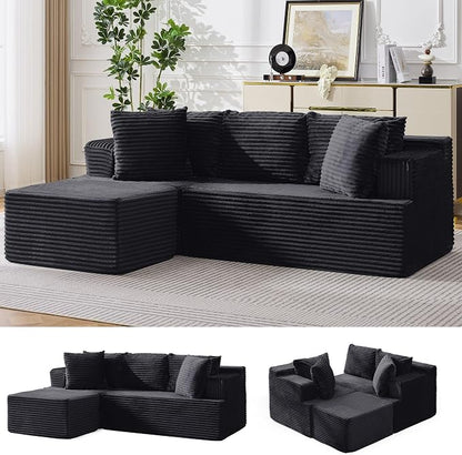 Korser Boneless Couches for Living Room, Cloud Couch Sectional with Ottoman, L-Shaped Sofa with Fluffy Comfy Corduroy Deep Seat, Bedroom, Apartment, No Assembly Required