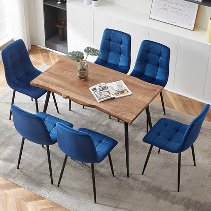 NORDICANA Navy Blue Velvet Dining Chairs Set of 6, Upholstered Tufted Kitchen Chairs, Comfortable Seat, Metal Leg, Easy Assembly