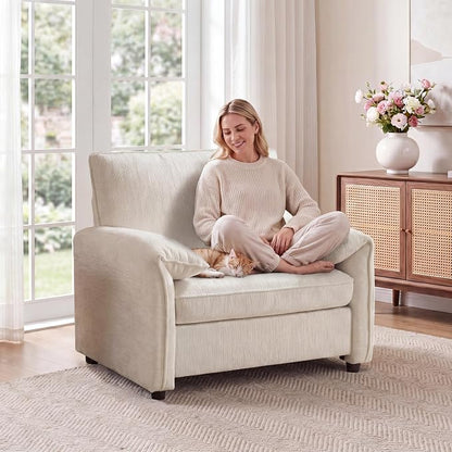 Oversized Accent Chair, 41 inch Modern Armchair for Living Room, Wide Reading Chair w/Deep Seat Springs Cushion, Padded Arms, Chenille Single Sofa Chair for Bedroom, Apartment, Beige
