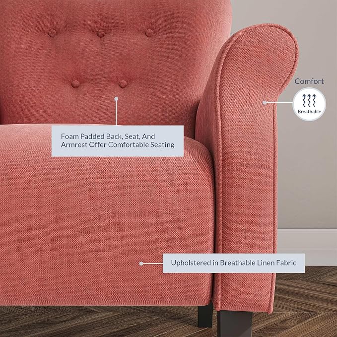 BELLEZE Modern Accent Chair, High Back Armchair, Upholstered Wingback Side Chair, Padded Single Sofa with Wooden Legs for Living Room, Bedroom - Brick