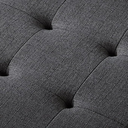 24KF Large Rectangular Upholstered Tufted Linen Fabric Ottoman Bench, Padded Bench with Solid Wood Shelf-Charcoal