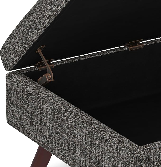 SIMPLIHOME Owen Coffee Table Storage Ottoman - 34" Wide x 19" High Upholstered Tweed Look Fabric Rectangular Lift-Top Ottoman in Ebony, Mid-Century Modern Bench for Living Room with Tapered Legs