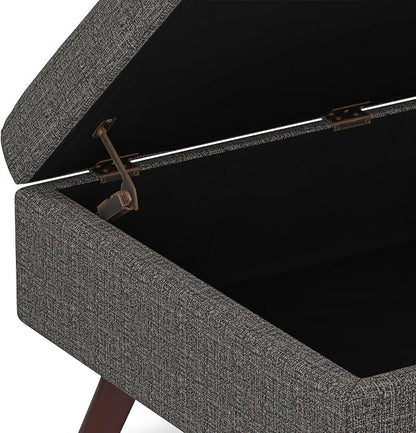 SIMPLIHOME Owen Coffee Table Storage Ottoman - 34" Wide x 19" High Upholstered Tweed Look Fabric Rectangular Lift-Top Ottoman in Ebony, Mid-Century Modern Bench for Living Room with Tapered Legs