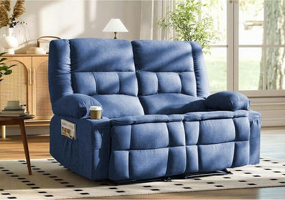 Loveseat Recliner Sofa, Wall Hugger Reclining Loveseat with Cup Holders & Storage Pockets, 150° Adjustable RV Couch, Traditional 2-Seat Reclining Couch for Living Room, RV, Home Theater, Blue