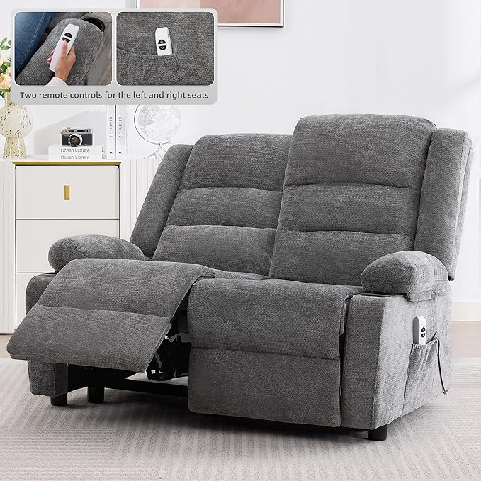 52Inch Reclining Loveseat Sofa,Power Loveseat Recliner,Electric Love seat Recliner Sofa for Bedroom,Living Room with Charging Ports,Grey