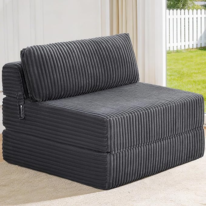 Convertible 4-in-1 Folding Sofa Bed Boneless Sleeper Chair Couch Foldable Chaise Lounger & Mattress Pocket Coils+Foam Medium Support, Portable No Assembly for Living Room/Bedroom, Twin XL