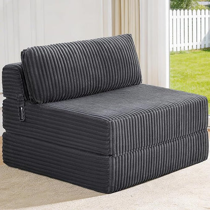 Convertible 4-in-1 Folding Sofa Bed Boneless Sleeper Chair Couch Foldable Chaise Lounger & Mattress Pocket Coils+Foam Medium Support, Portable No Assembly for Living Room/Bedroom, Twin XL
