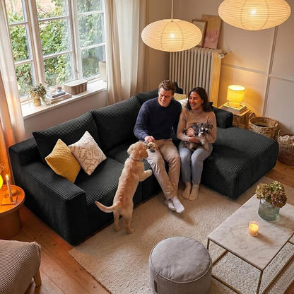 Homkdom L-Shape Modular Sectional Sofa for First Apartment & Small Space | Boneless Couches for Living Room,Compressed Delivery Fits Through Doorways, 3 Modules Convert to Guest Bed, No Assembly