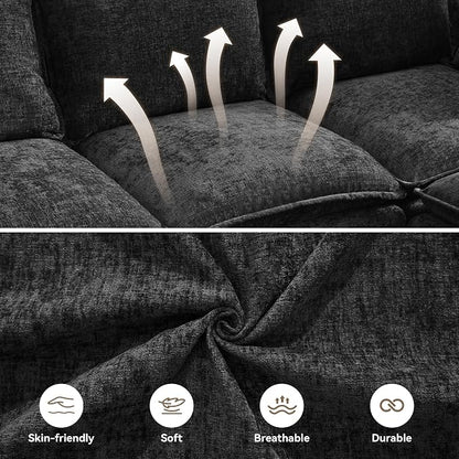 105" Black Modular Storage Sofa, U Shaped Chenille Couch with 2 Ottomans | Oversized Convertible Sectional Sofa, 6-Seat Sectional Couch With 2 Ottomans, Large Cloud Couch For Living Room, Apartment.