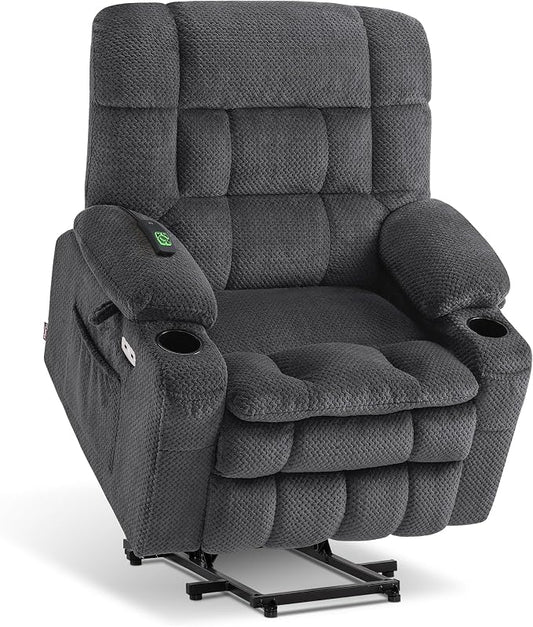 MCombo Small Dual Motor Power Lift Recliner Chair for Elderly, Zero Gravity Lift Chair with Heat and Massage, Lay Flat Recliner for Petite, USB Ports,Fabric R7894 (Small-Wide, Dark Gray)