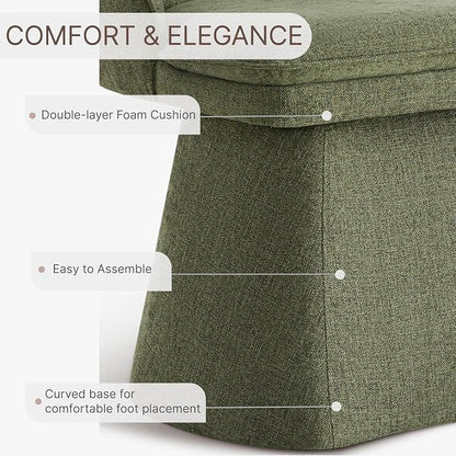 KISLOT Swivel Dining Chairs Set of 2, Upholstered Mid Century Modern Deskchair with Round Back, Linen Fabric Kitchen Chairs for Dining Room, Bedroom, Dressing Room, Green