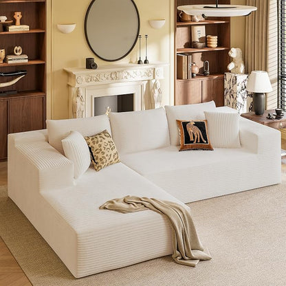 YESHOMY Boneless Couches for Living Room, 108" Sectional Modular Sectional Sofa with Deep Seat, Cloud Comfy Couch with L-Shape Chaise, Easy Assembly (Corduroy, Cream)