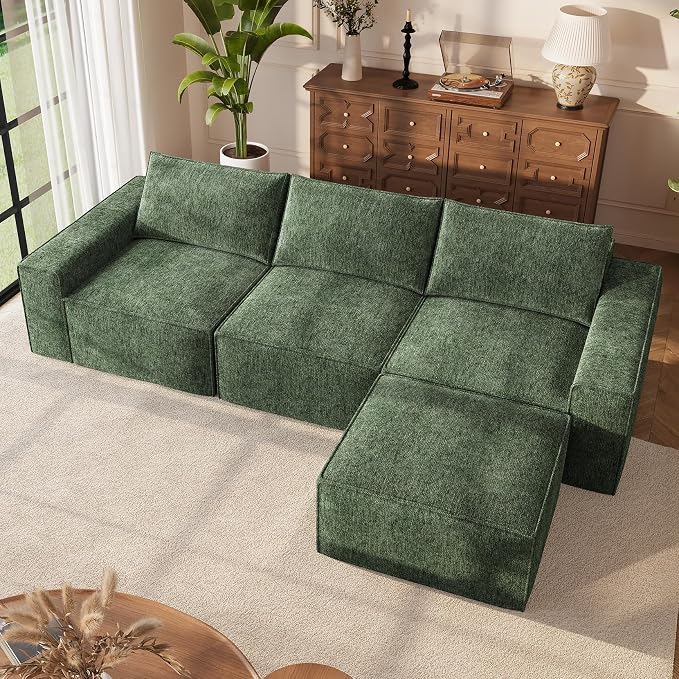 Vesgantti 143.7" Oversized Boneless Couch, Modern 7 Seater Modular Sectional Sofa with Deep Seat, Convertible Chenille Cloud Couches for Living Room, No Assembly Required, Green