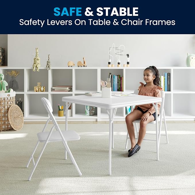 Flash Furniture Mindy Kids 3-Piece Folding Table and Chairs Set for Daycare and Classrooms, Children's Activity Table and Chairs Set, White