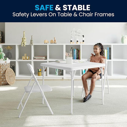 Flash Furniture Mindy Kids 3-Piece Folding Table and Chairs Set for Daycare and Classrooms, Children's Activity Table and Chairs Set, White