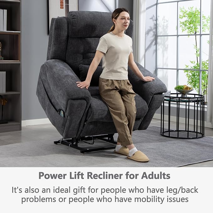 JIKFRIMA Oversized Big Man 400lbs Power Lift Recliner Chair for Adults | Lay Flat Recliners with Vibration Massage and Lumbar Heating,28in Extra Wide Seat,Wireless USB Charging Ports,Living Room