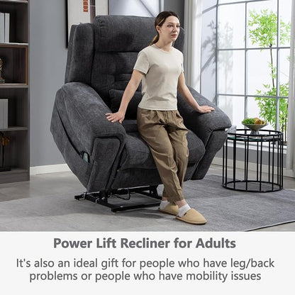JIKFRIMA Oversized Big Man 400lbs Power Lift Recliner Chair for Adults | Lay Flat Recliners with Vibration Massage and Lumbar Heating,28in Extra Wide Seat,Wireless USB Charging Ports,Living Room