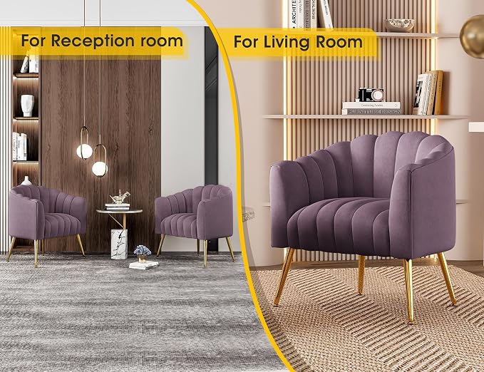 Dewhut Oversized Pumpkin Couch Accent Chair, Modern Comfy Velvet Upholstered Barrel Chairs, Luxury Single Sofa Armchair for Living Room, Waiting Room, Office and Vanity, (Purple)