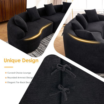 110.2" Curved Sectional Sofa,Luxury Wood Grain Chenille Fabric, Oversized Sectional Sofa,Compression Curved Couch for Living Room,No Assembly Needed(Black, 110.2 Inch)