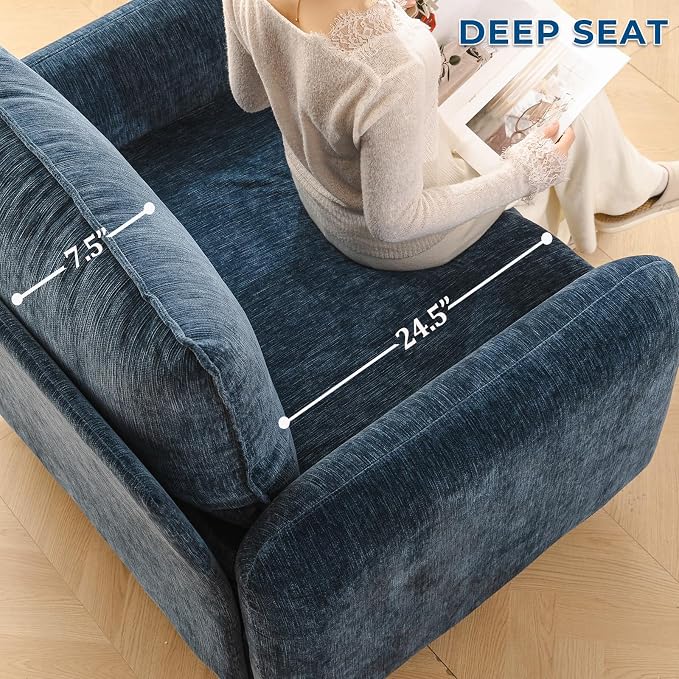 Rexulqo Oversized Accent Chair with Ottoman,All Seats Storage,Comfy Big Armchair,24.5'' Deep Seat,Upholstered Living Room Chairs,Reading Chair,Lounge Chair for Bedroom,Office,Chenille,Blue