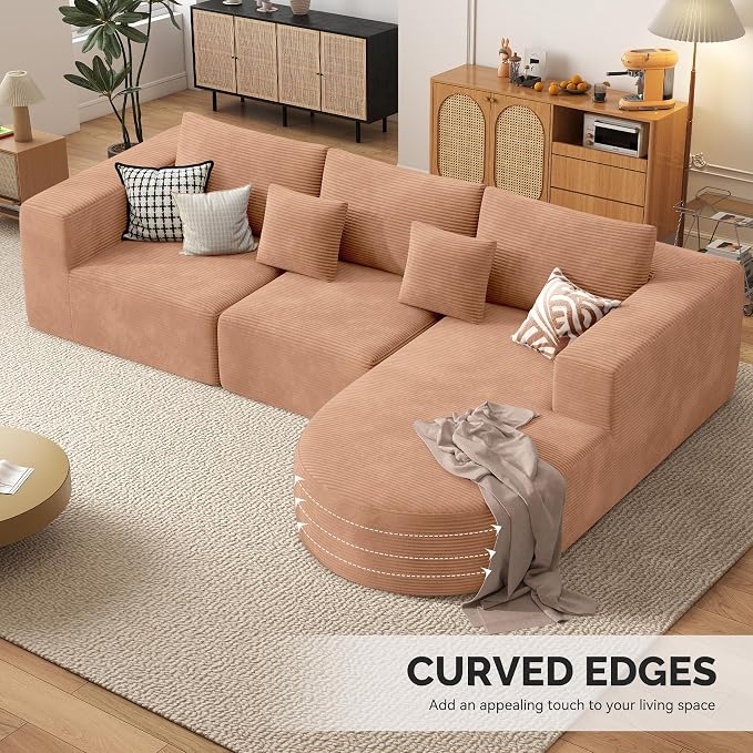 Boneless Couches for Living Room,Cloud Sectional Couch with L-Shape Chaise,Modern Modular Sofa with Deep Seat Upholstered Comfy Couches for Bedroom,No Assembly Required,1PCS
