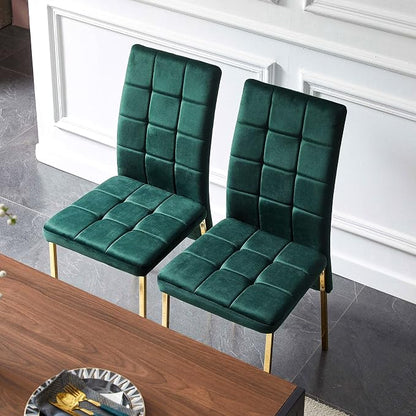 NORDICANA Upholstered Velvet Dining Chairs Classic Kitchen High Back Chairs Set of 2, Featured Dovetail Tufted Side Chairs, Golden Color Metal Legs, Forest Green