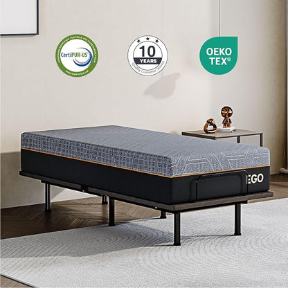 Dyonery Twin XL Adjustable Bed Base Frame with Wireless Remote + 12 Inch Twin XL Gel Memory Foam Mattress Bed in a Box, Head and Foot Incline, Zero Gravity, Fiberglass Free,80" × 38"