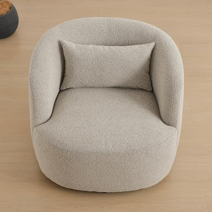 KINWELL 34" Wide 2 Boucle Swivel Barrel Chairs and 2 Ottomans Set, Fully Assembled Sherpa Accent Chairs and Footrest Set, Modern Comfy Armchairs and Footstool for Living Room and Bedroom, Taupe