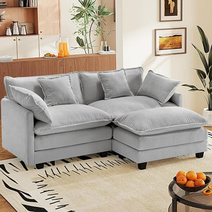 77.6" Modular Sectional Sofa,Loveseat Couch for Living Room, Modern Deep Seat Sofa 2 Seater Chenille Fabric Comfy Cloud Couches with Throw Pillows & Ottoman for Apartment,Small Spaces