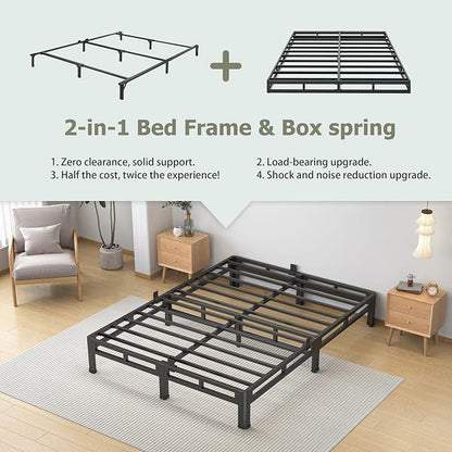 NKZ 10 Inch Twin Size Bed Frame, Metal Bed Frame & Box Spring 2 in 1 Platform with Round Corner Legs, 4000lbs Weight Capacity Reinforced Low Profile Metal Frame, Noise-Free, Easy Assembly