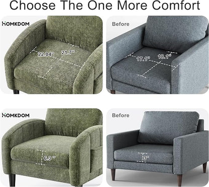 Homkdom Accent Chair for Living Room Chairs Green Reading Chair for Bedroom Mid Century Modern Arm Chair Upholstered Comfy Chair for Apartment, Waiting Room