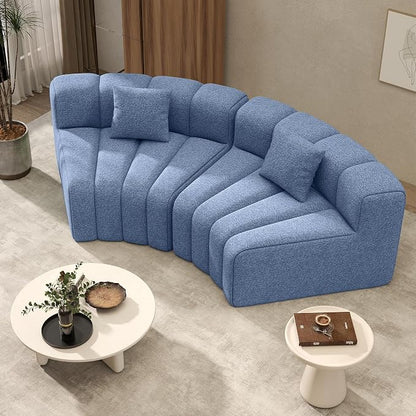Nebuaegis 2PCS 1/8 Round Curved Couch, 2 Seater Modular Velvet Couch, Modern Boneless Sectional Couches for Living Room, No Assembly Required,Light Blue