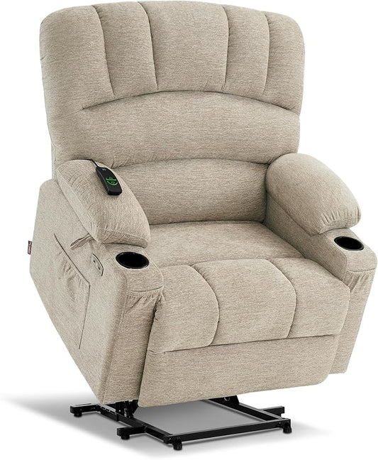 MCombo Oversized Power Lift Recliner Chair for Elderly, Lift Chair with Heat and Massage, Lift Recliner for Big and Tall, Cup Holders, USB & Type C Ports, Fabric R7092 (Beige, Oversize)