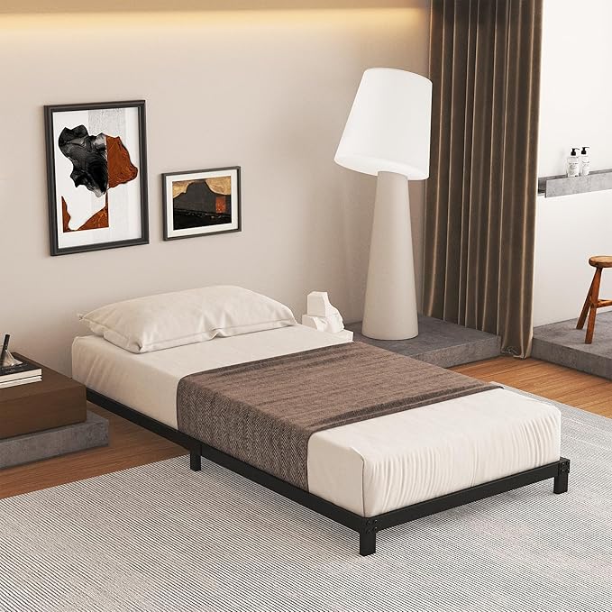 Cieemine 5 Inch Low Bed Frame Twin, Heavy Duty Steel Twin Bed Frames Low Profile, No Box Spring Needed, Easy Assembly, Noise Free, Black