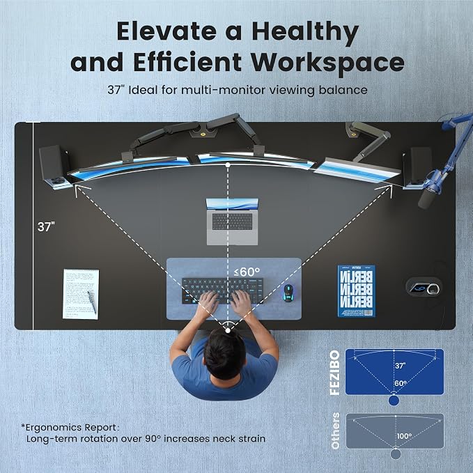 FEZIBO 83 x 37 Inch Electric Standing Desk with Integrated Dual-Beam & Cable Management, Memory Height Adjustable Computer Desk for Home Office Workstation, 1" Thick Large 3-Piece Tabletop Black