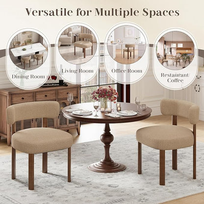 Wooden Dining Chairs Set of 4, Upholstered Kitchen Chairs with Solid Wood Legs, Mid Century Dining Room Chair with Ergonomic Curved Backrest for Kitchen Dining Vanity, Camel