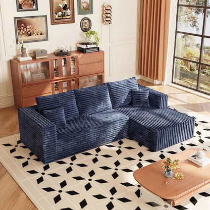 Modular Sectional Sofa, Boneless Compressed Sofa in a Box, L-Shaped Cloud Couch with Deep Seats & Chaise for Living Room, No Assembly Required (Blue, 92.5" L-Shape with Right Facing Chiase)