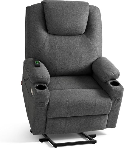 MCombo Power Lift Recliner Chair for Elderly R7510(Grey, Large-Wide) | Oversized for Big and Tall, Heat and Massage, USB& Type C Charging Port, FSC Certified
