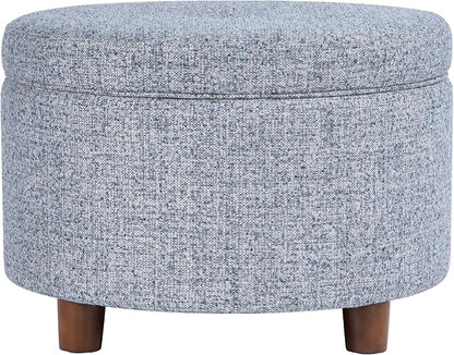 HomePop 24" Large Round Storage Ottoman - Blue Gray Woven Fabric