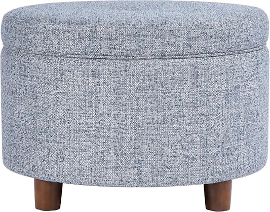 HomePop 24" Large Round Storage Ottoman - Blue Gray Woven Fabric