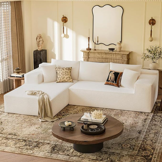 YESHOMY Boneless Couches for Living Room, 108" Sectional Modular Sectional Sofa with Deep Seat, Cloud Comfy Couch with L-Shape Chaise, Easy Assembly (Corduroy, Cream)