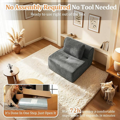 37" Oversized Boneless Couch, Comfort Cloud Sectional Couches for Living Room, Modular Sofa High Back & Extra Deep Seat, No Assembly, Soft Chenille Fabric (Dark Grey, 37 inch-Single Seat)