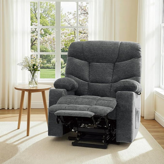 MCombo Oversized Power Lift Recliner Chair with Extended Footrest, Extra Wide for Big and Tall Elderly People, Fabric R7289 (Dark Gray, Medium-Wide)