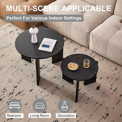 Round Nesting Coffee Tables Set of 2 for Living Room [Interchangeable Height] φ27.6 + φ19.7 Mid Century Modern Circle Side Tables for Bedroom Office Studio Apartment